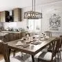 LALUZ Dining Room Lighting Fixtures Hanging,5-Lights Open-Caged Farmhouse Chandelier,Rectangular Farmhouse Light Fixture, Brown