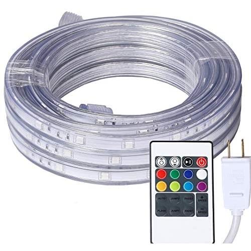 Areful 16.4ft LED Rope Lights, Color Changing Strip Lights with Remote, Flat Flexible Connectable and Dimmable, Waterproof for Indoor Outdoor Use, 8 Colors and 6 Modes