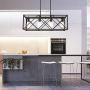 MELUCEE 4-Light Dining Room Chandelier Black Rectangle Rustic Light Fixtures Ceiling Hanging, Farmhouse Pendant Lighting for Kitchen Island Foyer Restaurant