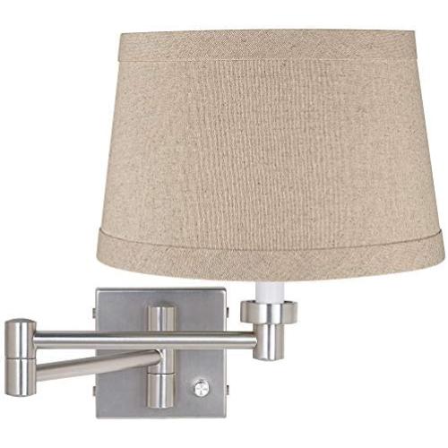 Modern Swing Arm Wall Lamp Brushed Nickel Plug-in Light Fixture Natural Linen Drum Shade for Bedroom Bedside Living Room Reading - Possini Euro Design Modern Swing Arm Wall Lamp Brushed Nickel Plug-in Light Fixture Natural Linen Drum Shade for Bedroom Bedside Living Room Reading - Possini Euro Design