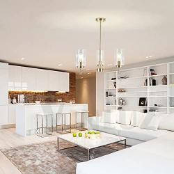 VINLUZ 3 Lights Modern Chandeliers Metal Light Fixtures Ceiling Brushed Brass Industrial Pendant Lighting for Dinging Room Living Room Kitchen Bedroom Hallway