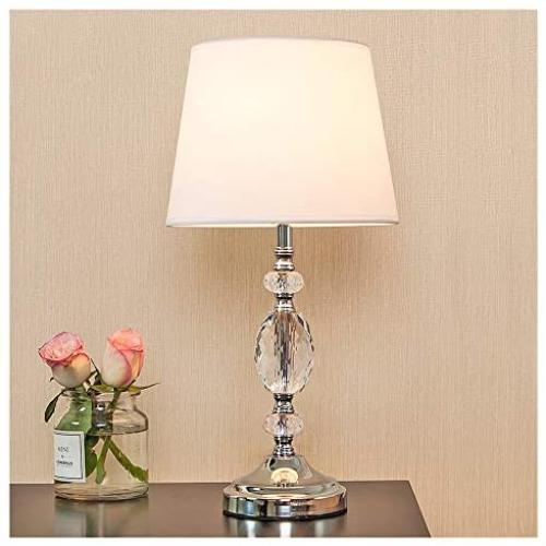 Popity home Decorative Chrome Living Room Bedside Crystal Table Lamp,Table Lamps with White Fabric Shade for Bedroom Living Room Coffee Desk Lamp