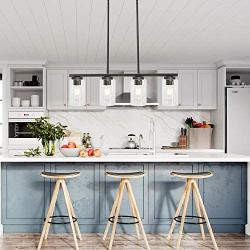 TODOLUZ 4 Light Farmhouse Chandeliers Clear Glass Shade Modern Hanging Pendant Light Fixture for Kitchen Dining Rooms Study Bar