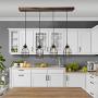 West Ninth Vintage Fayette Wood Pendant Chandelier Light - Farmhouse Rustic Lighting for Kitchen Island - Dining Room - Bar - Industrial - Billiard Table - Edison Cages - 4 Pendants - Jacobean