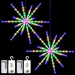 Tiandirenhe 2 Pack 224 LED Hanging Starburst Light, Firework Fairy Starburst String Lights LED Meteor Light with Remote, 8 Lighting Modes Operated, Starry Light for Garden Party Christmas (Multicolor)