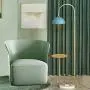 Hsyile KU300240 Modern Standing Light for Bedroom & Living Room Floor Lamp with a Table,LED Floor Lamp for Reading - Brushed Brass Finish and Blue Lamp Shade - Bulb Included