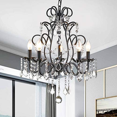 Maxax Crystal Chandelier Ceiling Lighting Fixture for Dining Room,Bathroom, Bedroom,Living Room,5 Lights Black