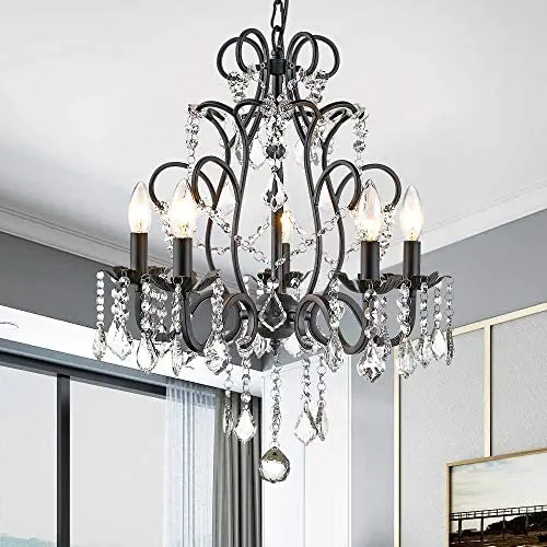 Maxax Crystal Chandelier Ceiling Lighting Fixture for Dining Room,Bathroom, Bedroom,Living Room,5 Lights Black