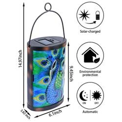 Hanging Solar Lantern Outdoor Decorative Waterproof LED Solar Peacock Lights Tabletop Lamp for Outdoor Patio Garden