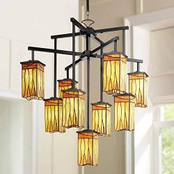 Sedona Dark Bronze Large Chandelier 32 1/2'' Wide Rustic Amber Gold Art Glass 9-Light Fixture for Dining Room House Foyer Kitchen Island Entryway Bedroom Living Room - Robert Louis Tiffany