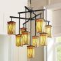 Sedona Dark Bronze Large Chandelier 32 1/2'' Wide Rustic Amber Gold Art Glass 9-Light Fixture for Dining Room House Foyer Kitchen Island Entryway Bedroom Living Room - Robert Louis Tiffany