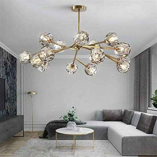 Modern Sputnik Chandeliers Crystal Pendant Light with 18 Lights Contemporary Branch Chandeliers Gold Ceiling Light Fixtures for Living Room Bar Shop