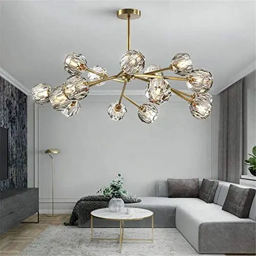 Modern Sputnik Chandeliers Crystal Pendant Light with 18 Lights Contemporary Branch Chandeliers Gold Ceiling Light Fixtures for Living Room Bar Shop