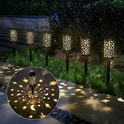 neemor 6 Pack Solar Pathway Lights Outdoor Garden Patio Pathway Landscape Lights Yard Driveway Lawn Walkway Decoration Star Moon Solar Lantern Waterproof Outside Path Hanging Sidewalk Courtyard Black