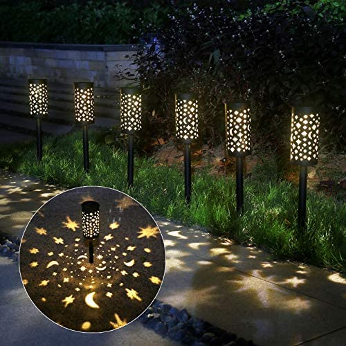 neemor 6 Pack Solar Pathway Lights Outdoor Garden Patio Pathway Landscape Lights Yard Driveway Lawn Walkway Decoration Star Moon Solar Lantern Waterproof Outside Path Hanging Sidewalk Courtyard Black