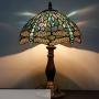 Tiffany Lamp W12H18 Inch Tall Sea Blue Stained Glass Dragonfly Crystal Style Shade Accent Antique Bedside End Table Desk Reading Light S147 WERFACTORY Lamps Living Room Bedroom Study Art Crafts Gifts