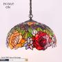 Tiffany Hanging Lamp 16 Inch Pendant Light Red Yellow Stained Glass Rose Shade Chandelier Ceiling Fixture S001 WERFACTORY Decorate Dining Living Room Bedroom Study Office Coffee Bar Hallway Loft