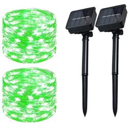 Solar Christmas String Lights Green Outdoor Waterproof 72ft 100 LED（2 Pack） 8 Modes Copper String Lights Fairy Lights for Garden, Patio, Fence, Balcony, Outdoors(Green 2pcs）