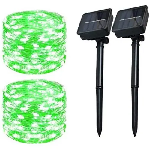 Solar Christmas String Lights Green Outdoor Waterproof 72ft 100 LED（2 Pack） 8 Modes Copper String Lights Fairy Lights for Garden, Patio, Fence, Balcony, Outdoors(Green 2pcs）
