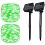 Solar Christmas String Lights Green Outdoor Waterproof 72ft 100 LED（2 Pack） 8 Modes Copper String Lights Fairy Lights for Garden, Patio, Fence, Balcony, Outdoors(Green 2pcs）