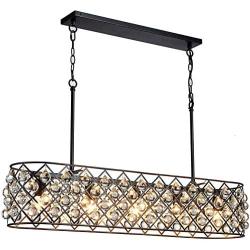 Saint Mossi Antique Bronze Frame with Clear Crystal Glass Chandelier Lighting 43'' inch Length Linear Chandelier for Kitchen Island, Dining Room Raindrop Crystal Chandeleir, Mossinal Collection