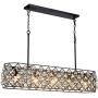Saint Mossi Antique Bronze Frame with Clear Crystal Glass Chandelier Lighting 43'' inch Length Linear Chandelier for Kitchen Island, Dining Room Raindrop Crystal Chandeleir, Mossinal Collection