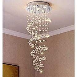 Modern K9 Crystal Spiral Raindrop Chandelier - Flush Mount LED Ceiling Light Fixture Pendant Lamp for Dining Room Bathroom Bedroom Livingroom