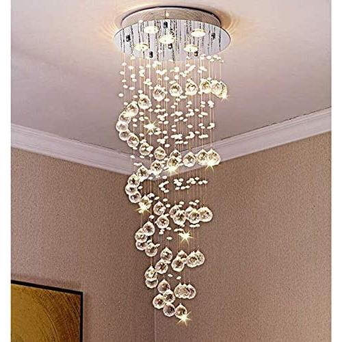 Modern K9 Crystal Spiral Raindrop Chandelier - Flush Mount LED Ceiling Light Fixture Pendant Lamp for Dining Room Bathroom Bedroom Livingroom
