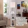 Brightech Maxwell Charger - Shelf Floor Lamp with USB Charging Ports & Electric Outlet - Tall & Narrow Tower Nightstand for Bedroom - Modern, Asian End Table with Light Attached - White