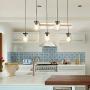 PUUPA 5 Lights Farmhouse Kitchen Lighting, Adjustable Glass Mason Jar Hanging Pendant Light Fixtures for Dining Room Living Room Cafe Pub Kitchen Island