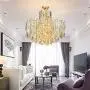 RUNNUP Tiered Pendant Chandelier Contemporary Crystal 8 Lights Gold Ceiling Suspension Lamp for Dining Room Kitchen Living Room Bedroom 23.5'' Wide