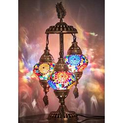 DEMMEX 2020 Stunning 3 Globe Turkish Moroccan Bohemian Table Desk Bedside Night Lamp Light Lampshade with North American Plug & Socket, 21 Inches (Amore)