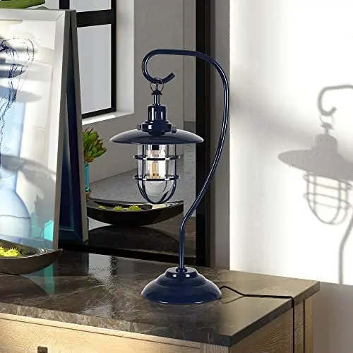 Henn&Hart Nautical Bedside Table Lamp for Kitchen, Dining Room, Living Room, Foyer, Blue