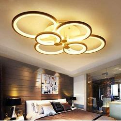 L.T LIGHTS Circle Ceiling Light Chandelier 6-Ring Led Modern Simplicity Acrylic LED Flush Mount Ceiling Lamp with Remote Control Painted Finish for Living Room Dining Room (Black)