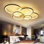 L.T LIGHTS Circle Ceiling Light Chandelier 6-Ring Led Modern Simplicity Acrylic LED Flush Mount Ceiling Lamp with Remote Control Painted Finish for Living Room Dining Room (Black)