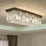 SILJOY L47'' Rectangular Rain Drop Crystal Chandeliers Dining Lighting Modern Rectangle Flush Mount Ceiling Light Fixture