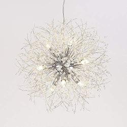 LITFAD Crystal Pendant Light Anti-Glare LED Dandelion Chandelier Modern Style Ceiling Hanging Light in Chrome for Dining Room Reception Cafe Clothes Stores - 19.5'' Wide