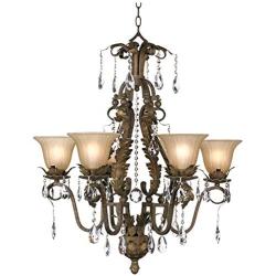 Iron Leaf Roman Bronze Chandelier 29'' Wide Crystal Cream Glass Shade 6-Light Fixture for Dining Room House Foyer Kitchen Island Entryway Bedroom Living Room - Regency Hill