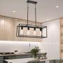 VINLUZ 4 Light Kitchen Island Pendant Light Black Modern Chandelier Industrial Ceiling Hanging Light Fixture for Dining Room Corridor Cafe