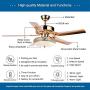Tropicalfan Metal Led Ceiling Fan With Remote Control 1 Glass Light Cover Home Decoration Living Room Bedroom 5 Reversible Blades Quiet Fans Chandelier Rose Gold