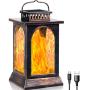 TomCare Solar Lights Outdoor Upgraded Metal Flickering Flame Solar Lantern Outdoor Hanging USB Charged & Larger Size Decorative Lanterns Waterproof LED Decorations Lighting for Patio Garden Deck Yard
