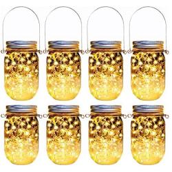 Solar Mason Jar Lights,8 Pack 30 Led Hanging String Fairy Jar Solar Lantern Lights for Outdoor Patio Garden Yard and Lawn Decoration（Hangers and Jars Included）