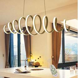 Dimmable LED Spring Chandeliers Modern Designer Dining Table Living Room Ceiling Pendant Light Fixture Chic Adjustable White Finish Acrylic-Panel Bedroom Remote Hanging Lamp Contemporary Deco Lighting