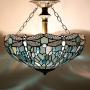 Tiffany Ceiling Fixture Lamp Semi Flush Mount Light W16H15 Inch Sea Blue Stained Glass Crystal Bead Dragonfly Shade S147 WERFACTORY Kid Living Room Bedroom Study Kitchen Island Bar Hallway Dining Room