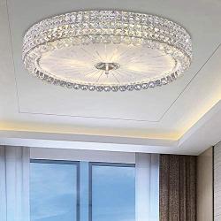 LITFAD Crystal Drum Flush Mount Lamp Contemporary Multi-Head Flush Mount Ceiling Light Modern Luxury LED Ceiling Lamp Chandelier in Chrome for Bedroom Dining Room Hotel Foyer Entry - 16'' W