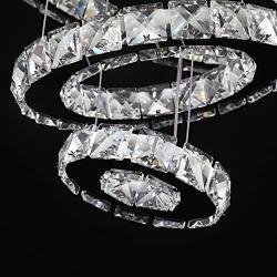 Maxax Crystal Chandelier LED Ceiling Fixtures Pendant Lighting Adjustable Stainless Steel 3 Rings LED Light Fixtures Hangin for Dining Room Living Room,Cool White(6500K)