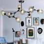 Nordic 9 Lights Sputnik Chandelier,Adjustable Branches Brass Hanging Ceiling Light Fixture,Magic Bean Chandelier,Vintage Pendant Lighting for Dining Room Living Room Kitchen-Yellow 9 Lights