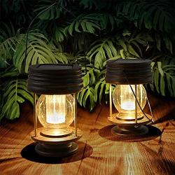 Hanging Solar Lights Outdoor - 2 Pack Solar Powered Waterproof Landscape Lanterns with Retro Design for Patio, Yard, Garden and Pathway Decoration ( Warm Light )