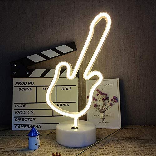 ENUOLI LED Neon Signs Guitar Decorative Lights Led Warm White Neon Lights USB/Battery Operated Neon Lamp with Base Neon Musical Instrument Sign Neon Night Light for Living Room Party Halloween