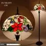 Tiffany Style Floor Standing Lamp W16H64 Inch Tall Stained Glass Hummingbird Design Lampshade 2E26 Antique Reading Light Resin Base S101 WERFACTORY Lamps Bedroom Living Room Bedside Table Lover Gifts